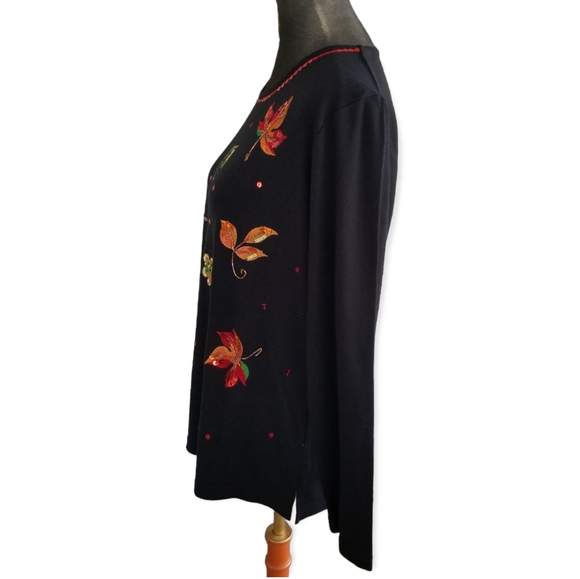 Quacker Factory "very special quacker" Fall leaves pullover sweater top sz LG - Picture 3 of 7